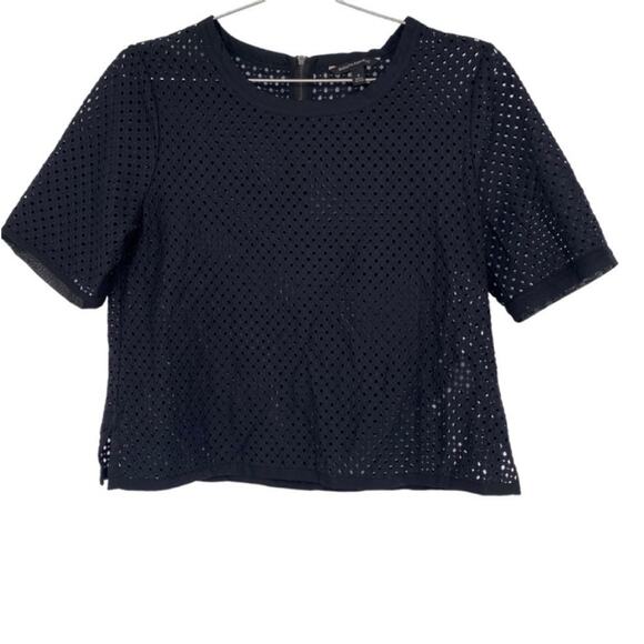 Banana Republic Eyelet Perforated Short Sleeve Black Top Shirt - Picture 1 of 4